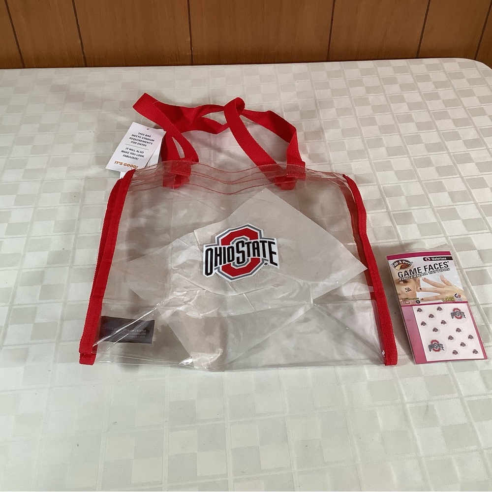 New clear Ohio State stadium bag & game face tattoos OSU buckeyes